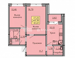 2-комнатная квартира, 61.67 м2
